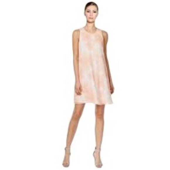 Calvin Klein Sleeveless A-Line Dress Floral Print Size 4 Peach & White - Picture 1 of 5